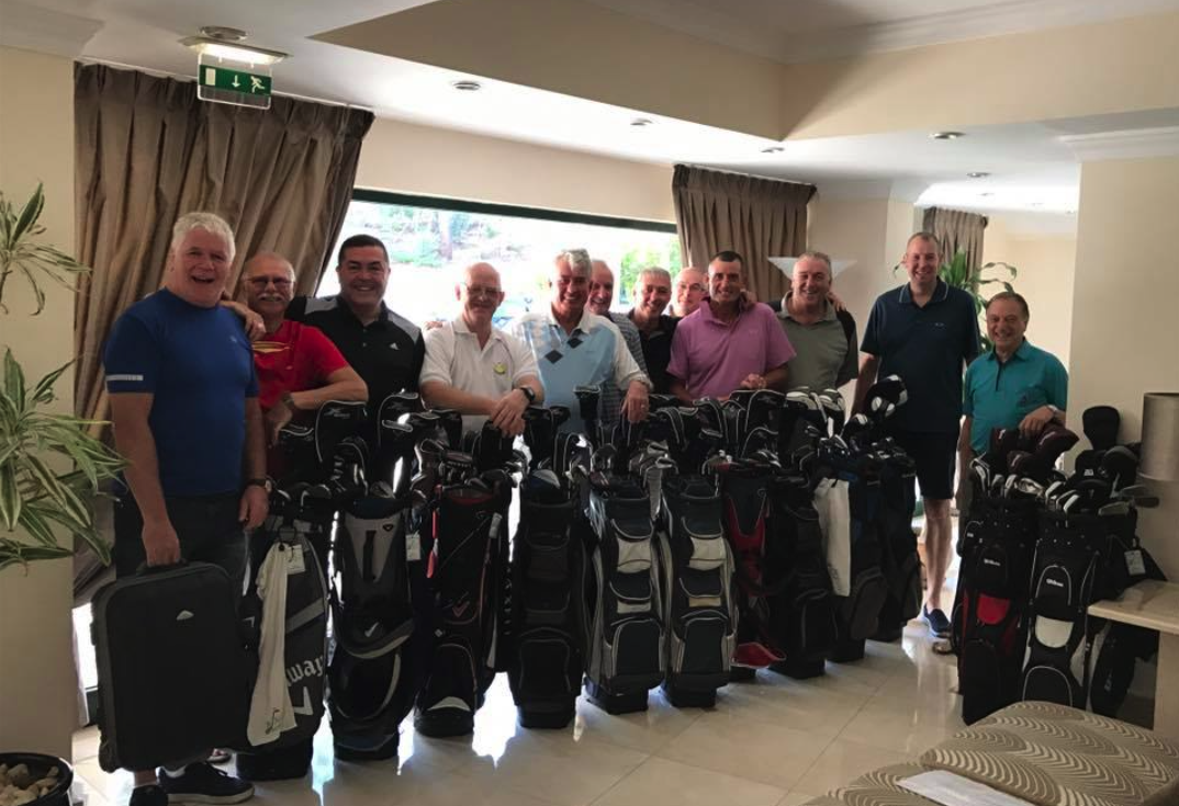 Group of men with their hired golf clubs from Ace Golf Club Hire
