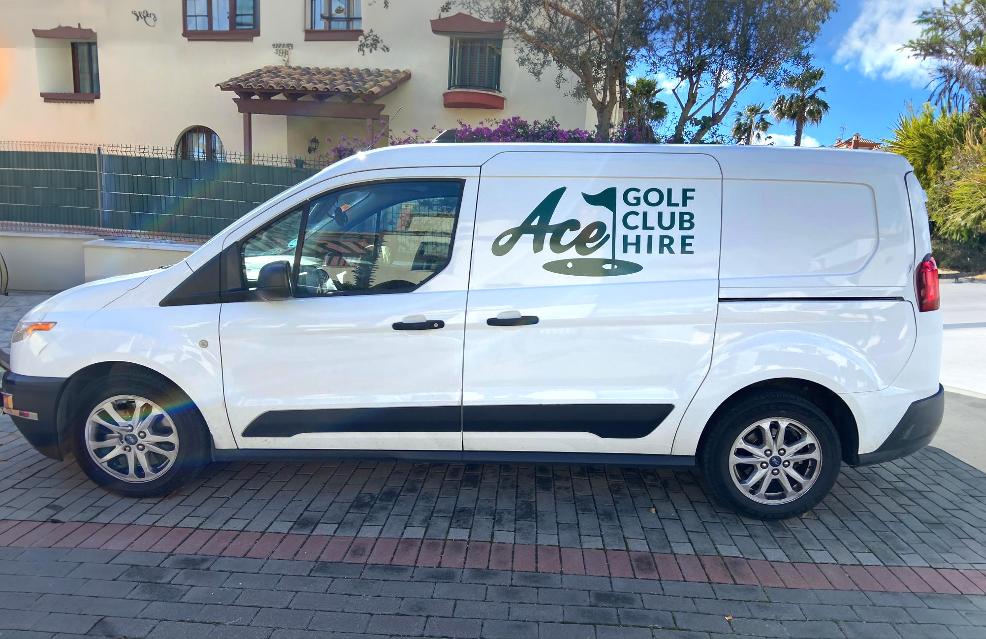 Golf Club Hire van with logo on the side.